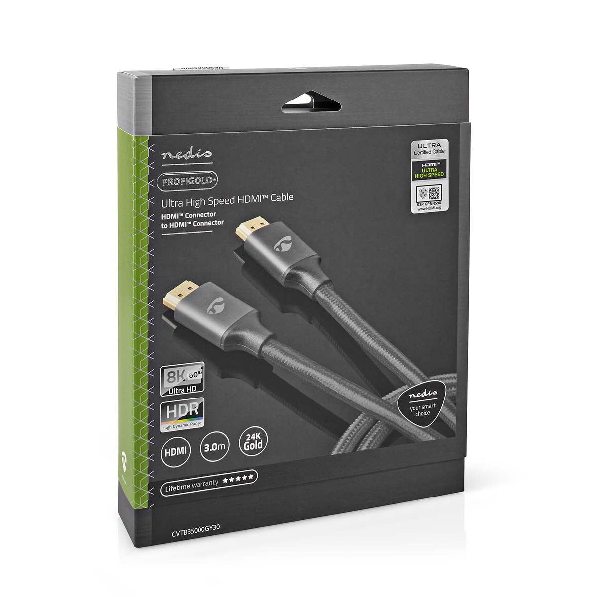 Ultra High Speed HDMI ™ -Kabel | HDMI™ Stecker | HDMI™ Stecker | 8K@60Hz | 48 Gbps | 3.00 m | Rund | 6.7 mm | Gun Metal Grau | Aussenverpackung