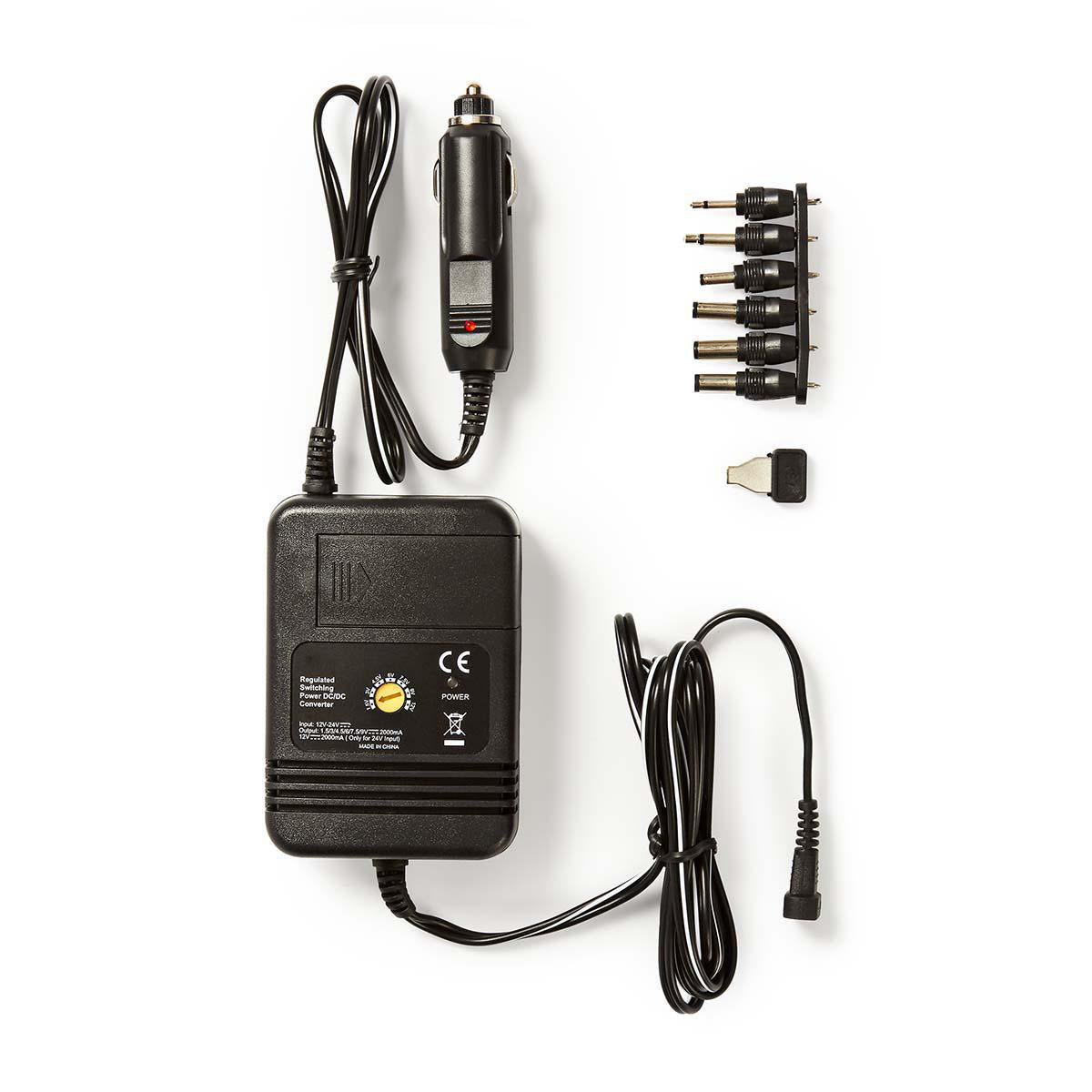 Universal DC Power Adapters | KFZ-Adapter | 24 W | Eingangsspannung: 12 V DC / 24 V DC | 1.5 / 3 / 4.5 / 6 / 7.5 / 9 / 12 V DC | Maximaler Ausgangsstrom pro Port: 2.0 A | Schwarz