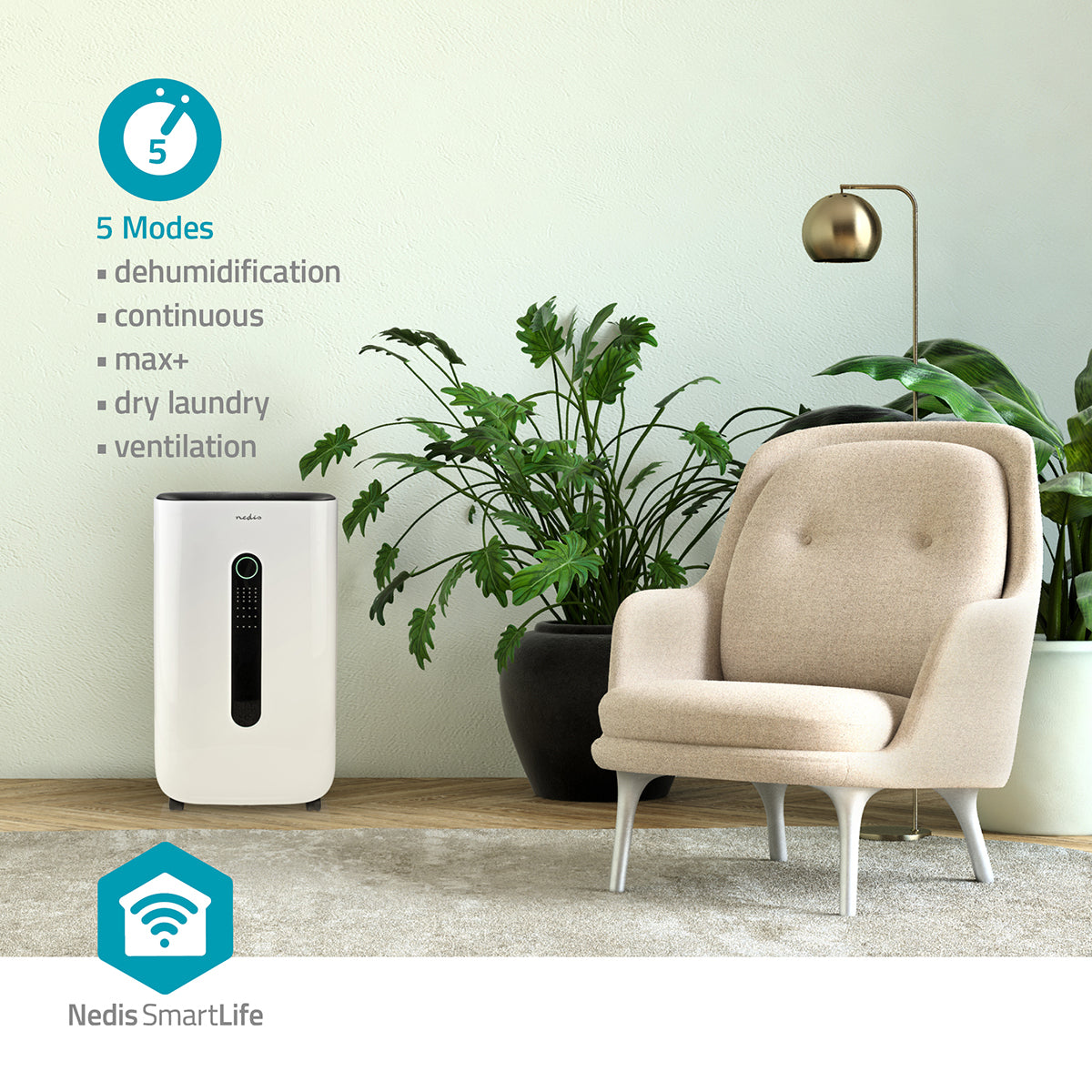 SmartLife Luftentfeuchter | Wi-Fi | 20 l/Tag | Entfeuchtung / Kontinuierlich / Trockene wäsche / Belüftung | Android™ / IOS | Einstellbarer hygrostat | 195 m³/h