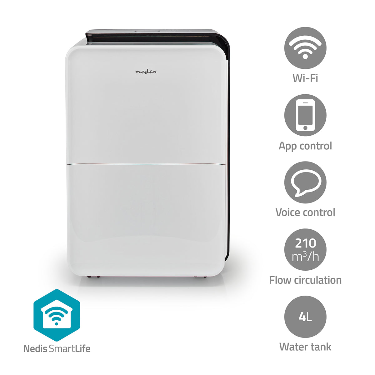 SmartLife Luftentfeuchter | Wi-Fi | 30 l/Tag | Entfeuchtung / Kontinuierlich / Trockene wäsche / Belüftung | Android™ / IOS | Einstellbarer hygrostat | 210 m³/h