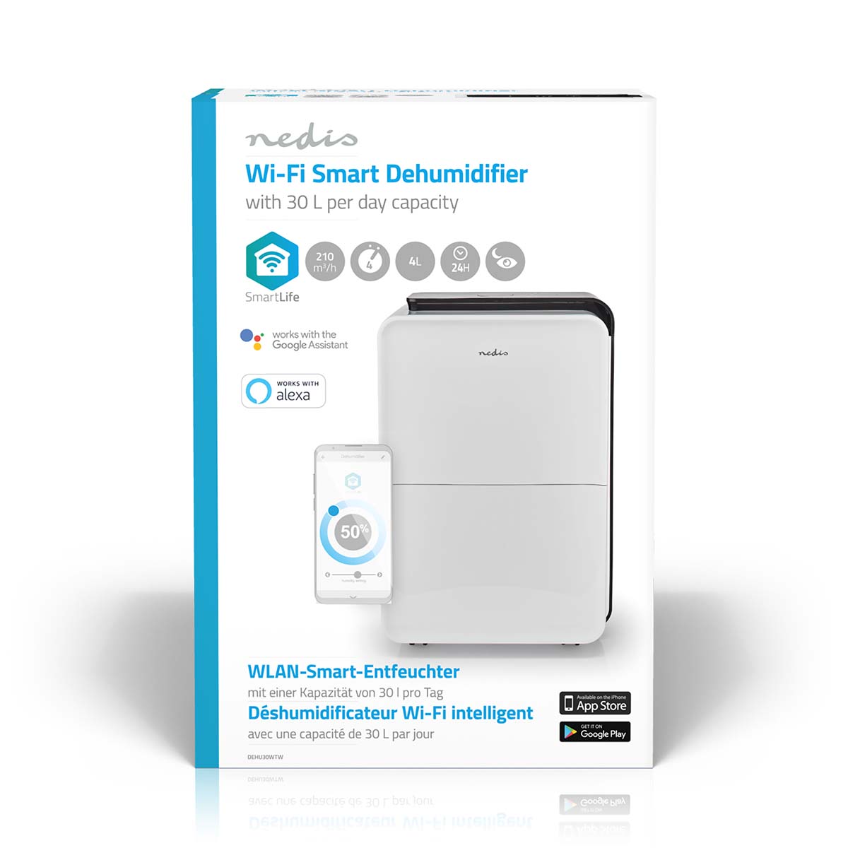 SmartLife Luftentfeuchter | Wi-Fi | 30 l/Tag | Entfeuchtung / Kontinuierlich / Trockene wäsche / Belüftung | Android™ / IOS | Einstellbarer hygrostat | 210 m³/h