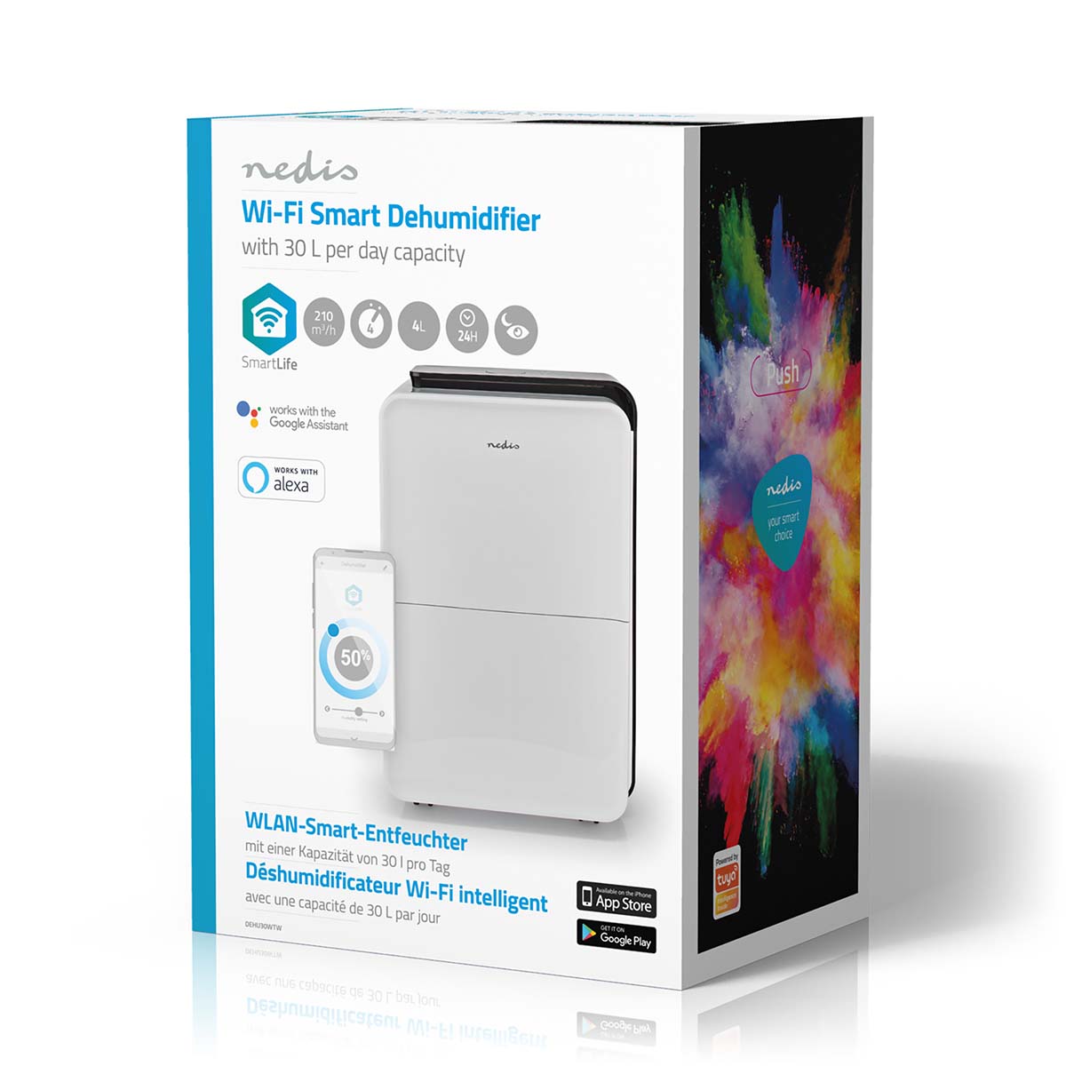 SmartLife Luftentfeuchter | Wi-Fi | 30 l/Tag | Entfeuchtung / Kontinuierlich / Trockene wäsche / Belüftung | Android™ / IOS | Einstellbarer hygrostat | 210 m³/h