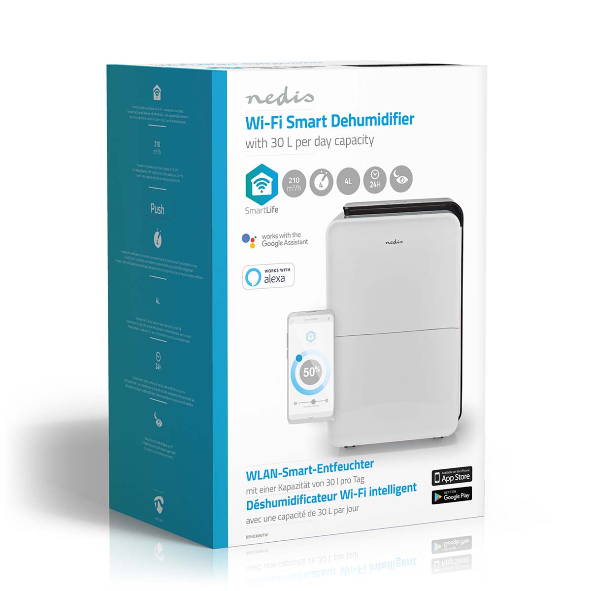 SmartLife Luftentfeuchter | Wi-Fi | 30 l/Tag | Entfeuchtung / Kontinuierlich / Trockene wäsche / Belüftung | Android™ / IOS | Einstellbarer hygrostat | 210 m³/h