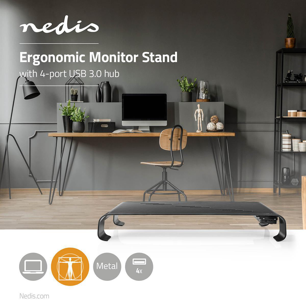 Monitorständer | Ergononmie: Yes | Maximale Tragfähigkeit: 18 kg | Universal | USB-Hub | Verstellbare Höhe: Nein