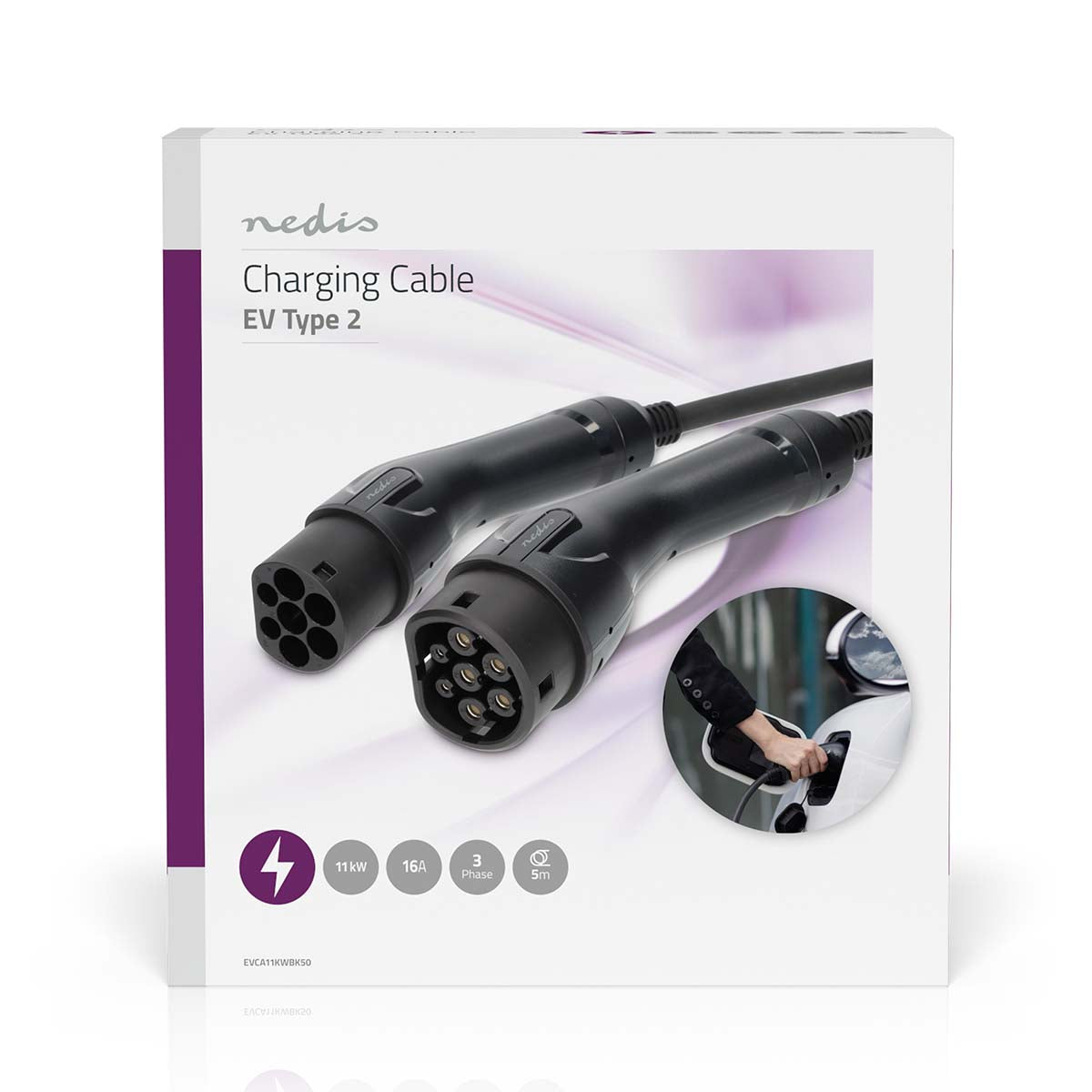 Kabel für Elektrofahrzeuge | Cable Type 2 | 16 A | 11000 W | 3-Phasen | 5.00 m | Schwarz | Kartonverpackung