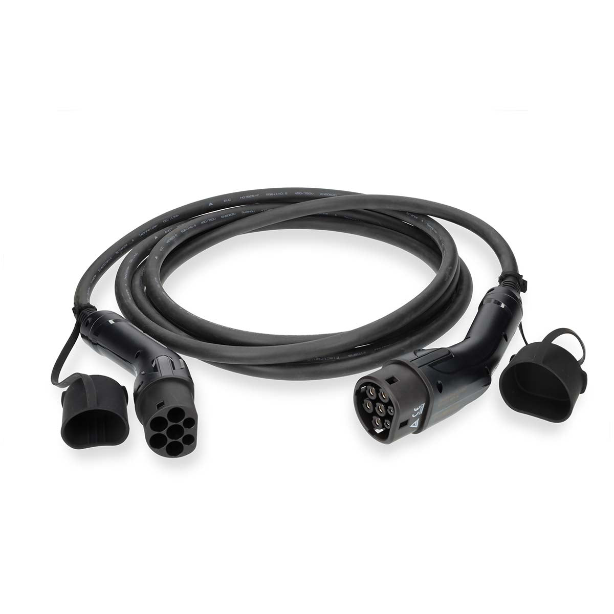 Kabel für Elektrofahrzeuge | Cable Type 2 | 16 A | 22000 W | 3-Phasen | 5.00 m | Schwarz | Kartonverpackung