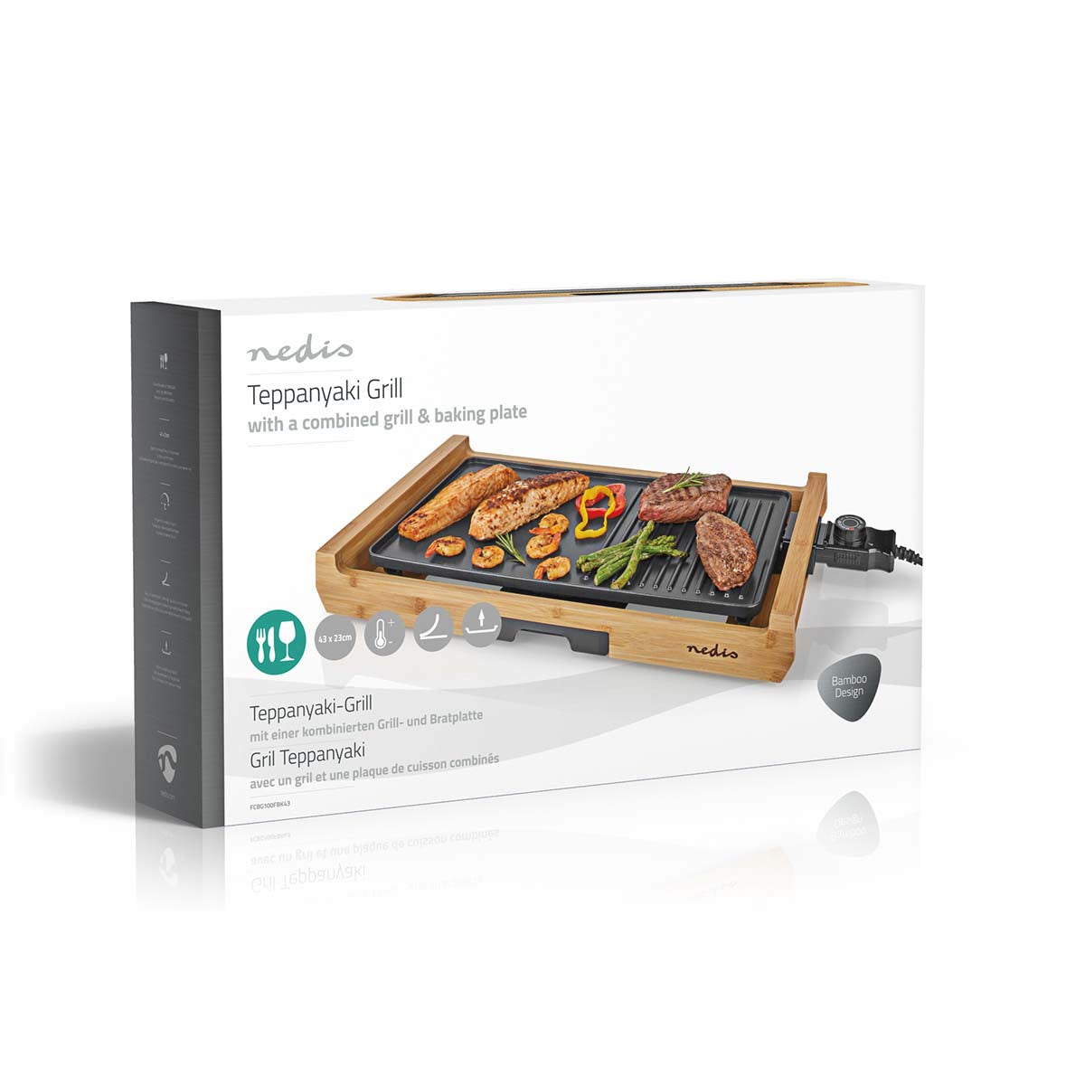 Teppanyaki-Tischgrill | Backfläche (L x B): 43 x 23 cm | Anzahl der Personen: 6 Personen | Antihaft-Beschichtung | 4 Wärmeeinstellungen