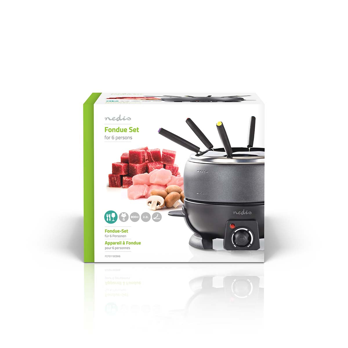 Fondue-Set | 6 Personen | 2.3 l | Einstellbare Temperaturregelung | 800 W | Cool touch Griff | Anti-Rutschboden | Überhitzungsschutz