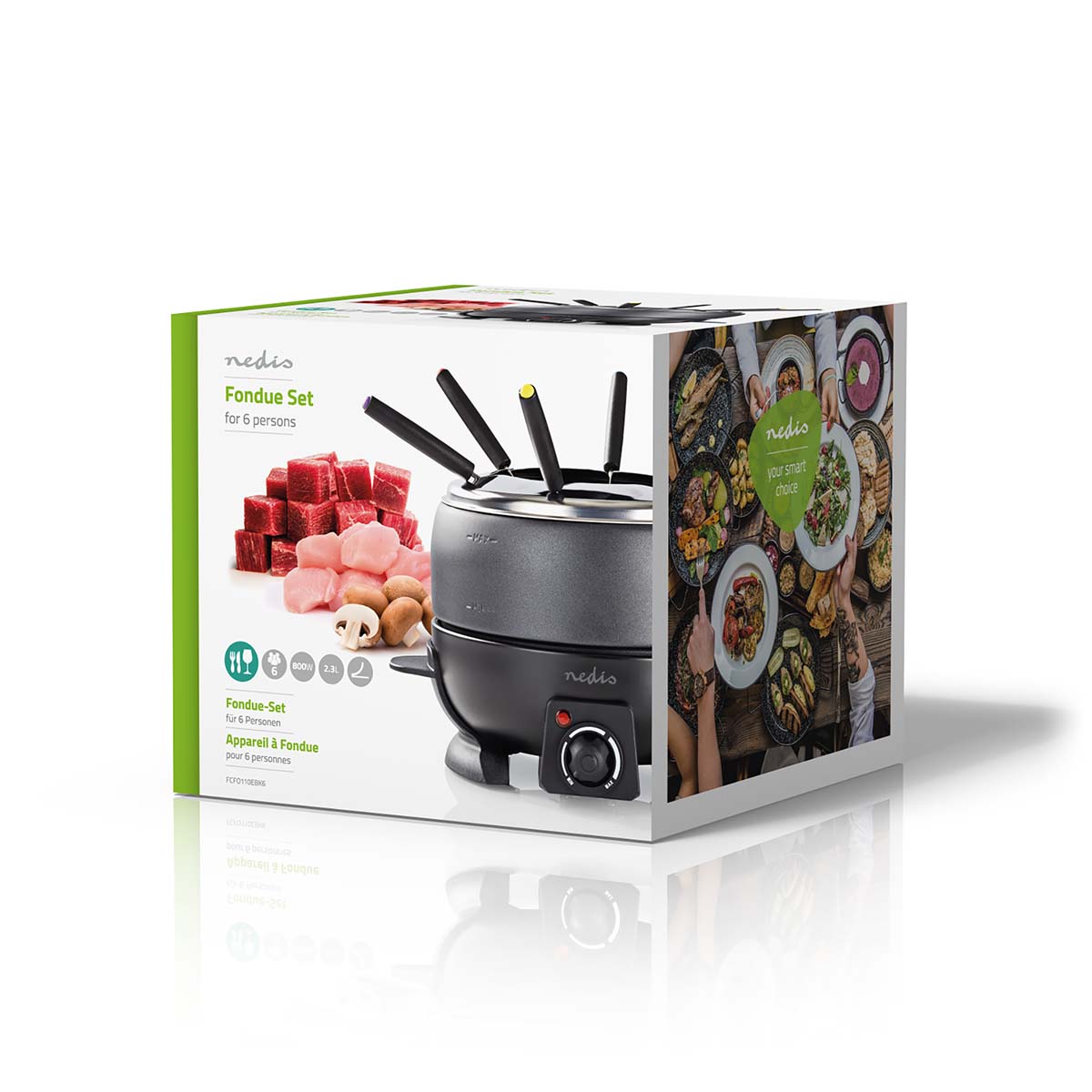 Fondue-Set | 6 Personen | 2.3 l | Einstellbare Temperaturregelung | 800 W | Cool touch Griff | Anti-Rutschboden | Überhitzungsschutz