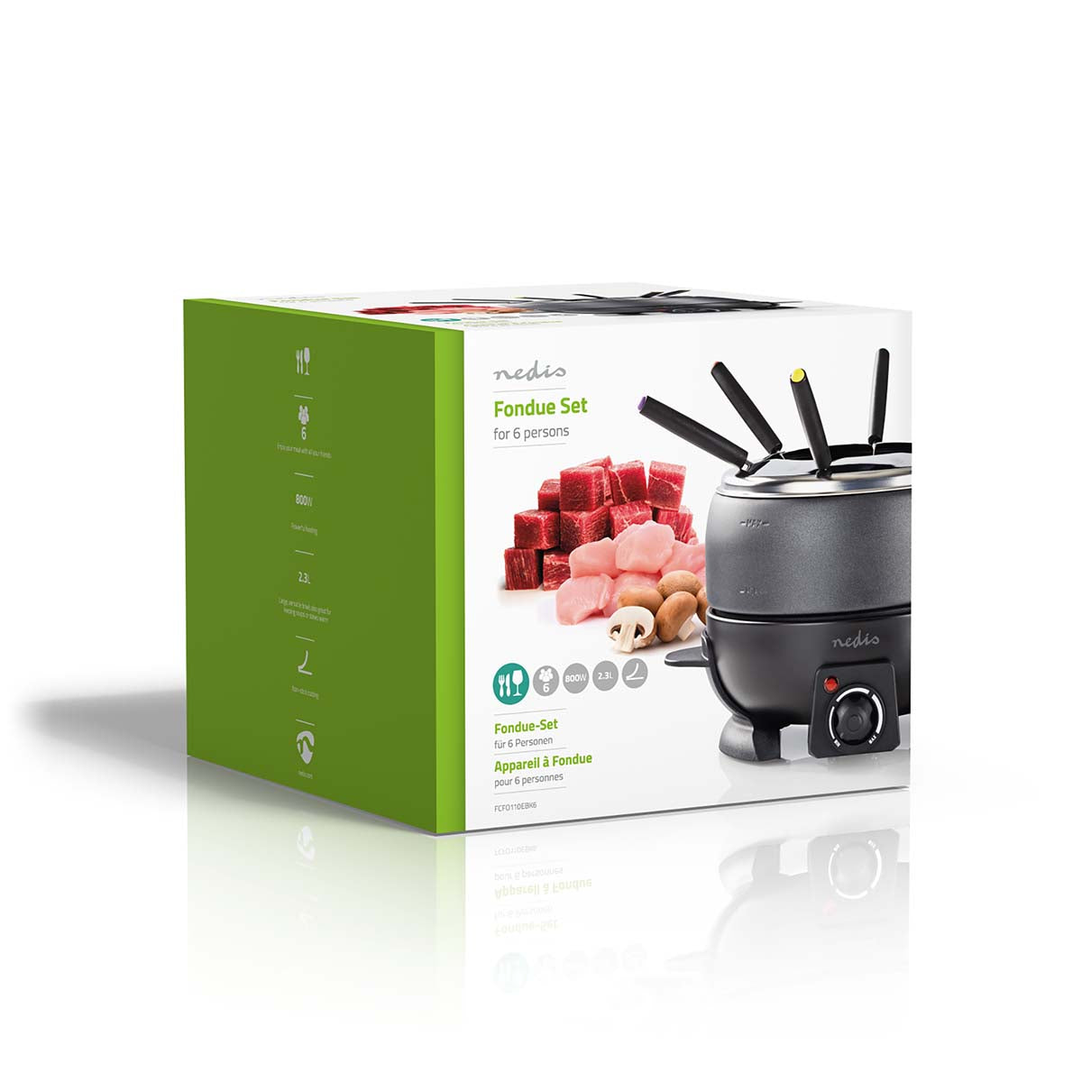 Fondue-Set | 6 Personen | 2.3 l | Einstellbare Temperaturregelung | 800 W | Cool touch Griff | Anti-Rutschboden | Überhitzungsschutz