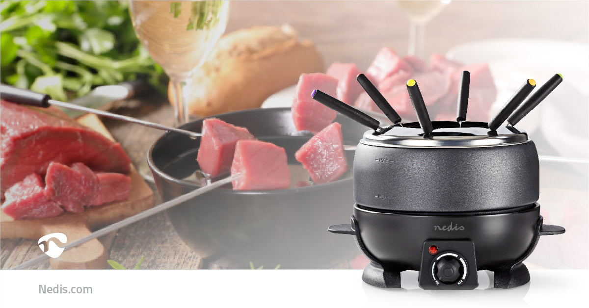 Fondue-Set | 6 Personen | 2.3 l | Einstellbare Temperaturregelung | 800 W | Cool touch Griff | Anti-Rutschboden | Überhitzungsschutz