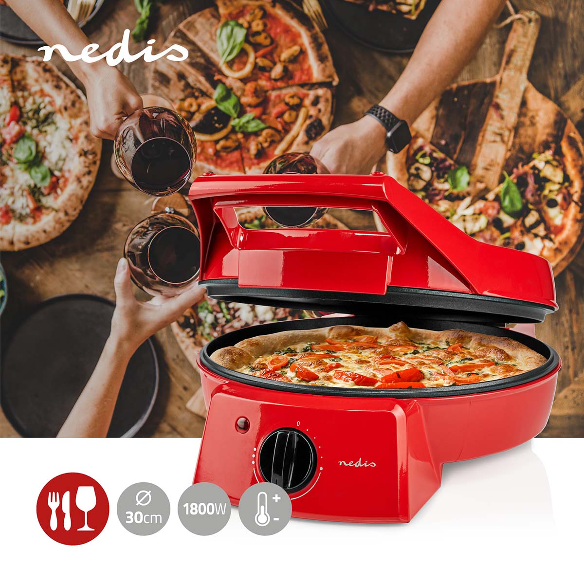 Pizzaofen und Grill | 30 cm | Einstellbare Temperaturregelung | 1800 W