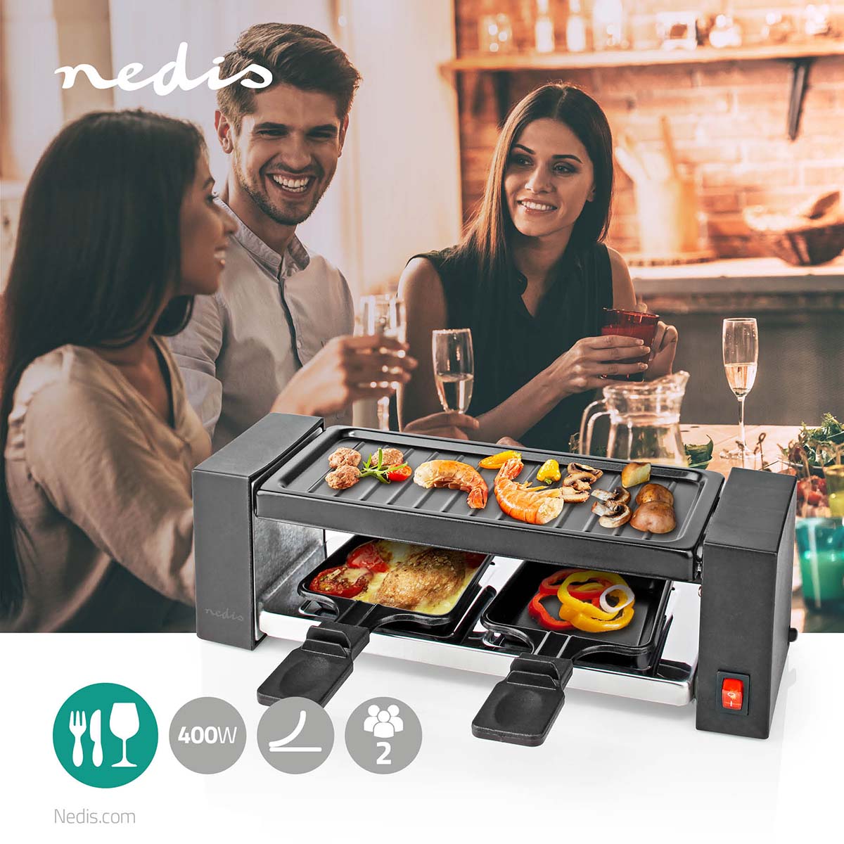 Gourmet / Raclette | Grill | 2 Personen | Spatel | Antihaft-Beschichtung | Rechteck