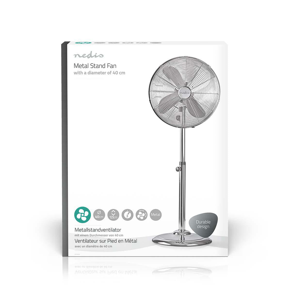 Standventilator | Durchmesser: 400 mm | 3-Geschwindigkeitsstufen | Oszillation | 50 W | Verstellbare Höhe | Nein | Chrom