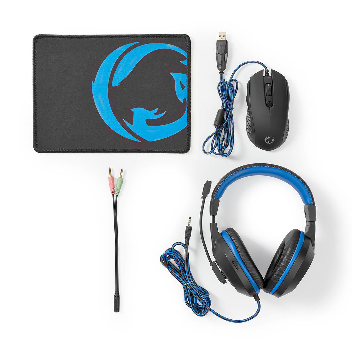 Gaming Combo Kit | 3 in 1 | Headset, Maus und Mauspad | Blau / Schwarz