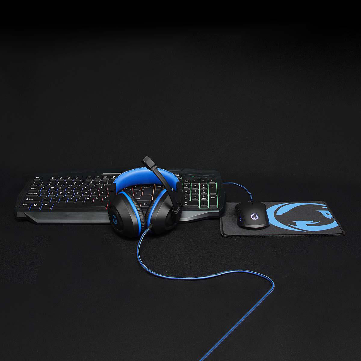 Gaming Combo Kit | 4-in-1 | Tastatur, Headset, Maus und Mauspad | Blau / Schwarz | QWERTY | IT-Layout