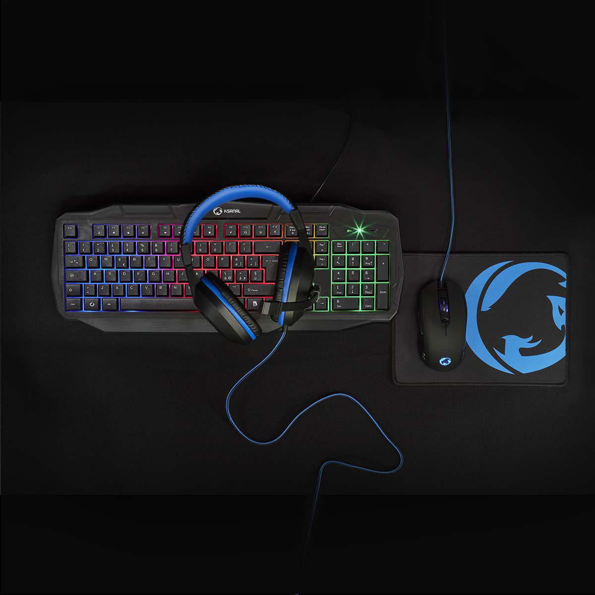 Gaming Combo Kit | 4-in-1 | Tastatur, Headset, Maus und Mauspad | Blau / Schwarz | QWERTY | IT-Layout