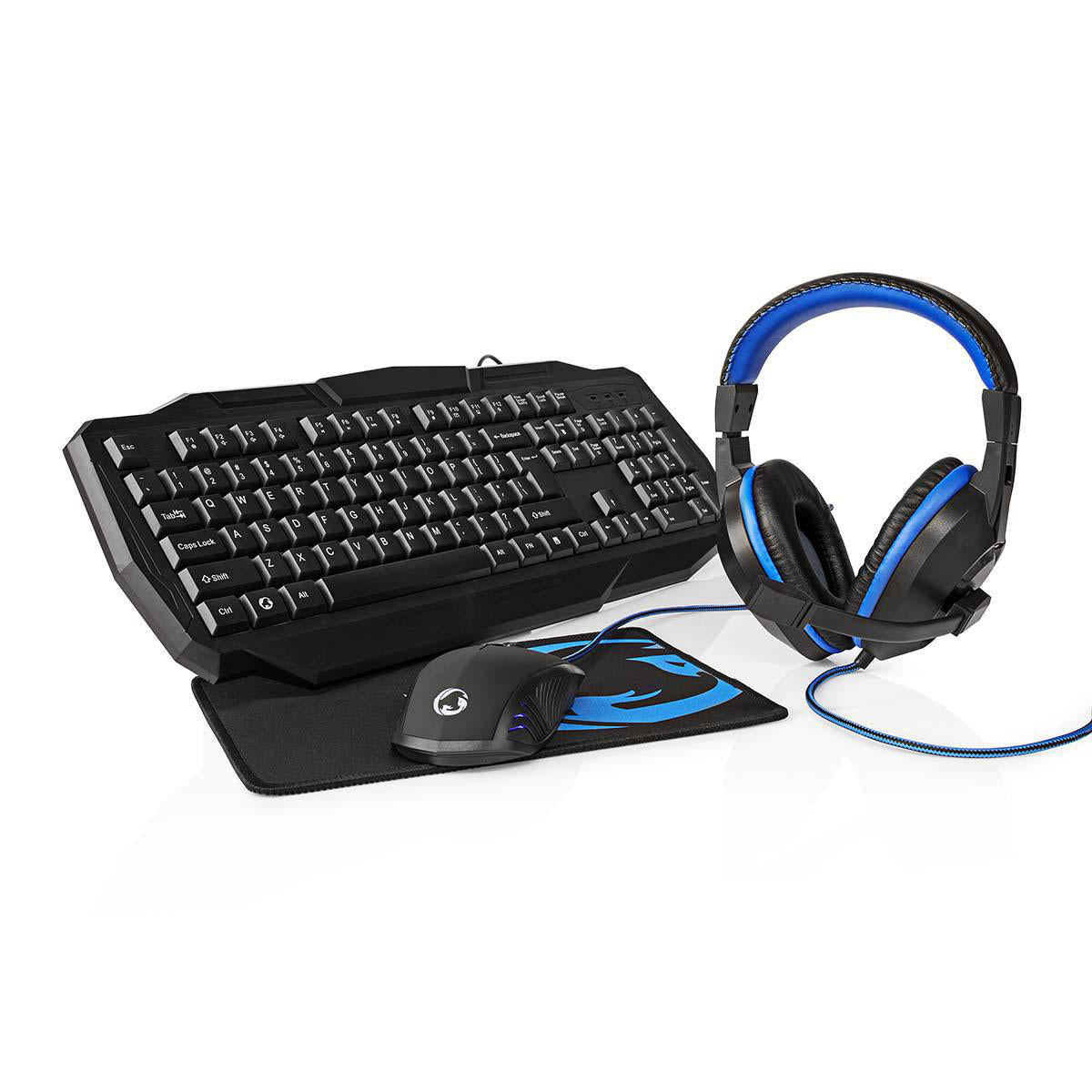 Gaming Combo Kit | 4-in-1 | Tastatur, Headset, Maus und Mauspad | Blau / Schwarz | QWERTY | IT-Layout