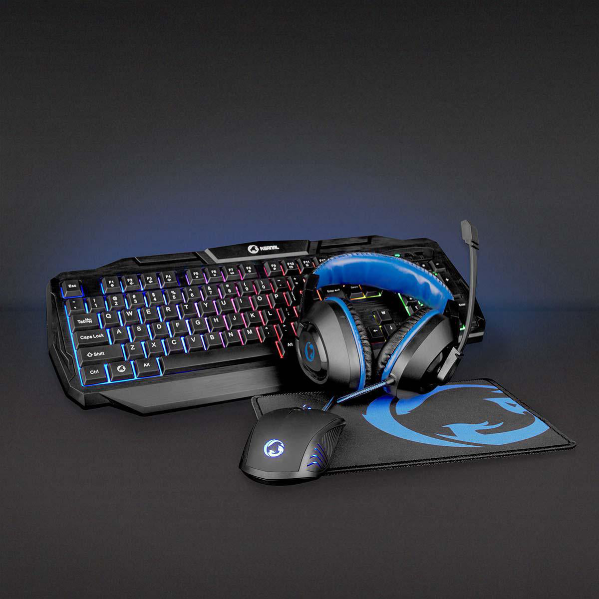 Gaming Combo Kit | 4-in-1 | Tastatur, Headset, Maus und Mauspad | Blau / Schwarz | QWERTY | IT-Layout