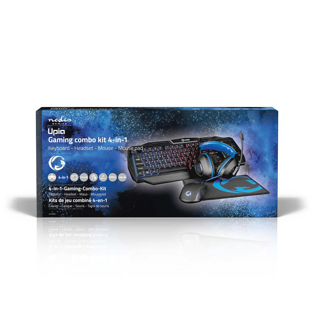 Gaming Combo Kit | 4-in-1 | Tastatur, Headset, Maus und Mauspad | Blau / Schwarz | QWERTY | IT-Layout