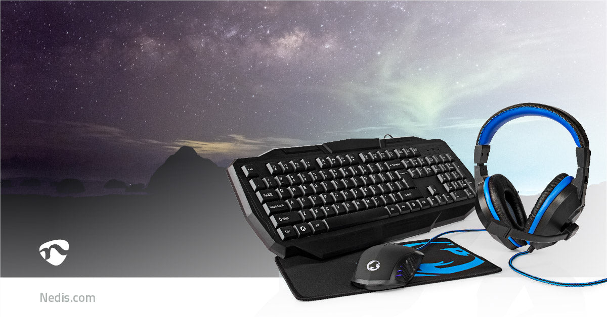 Gaming Combo Kit | 4-in-1 | Tastatur, Headset, Maus und Mauspad | Blau / Schwarz | QWERTY | IT-Layout