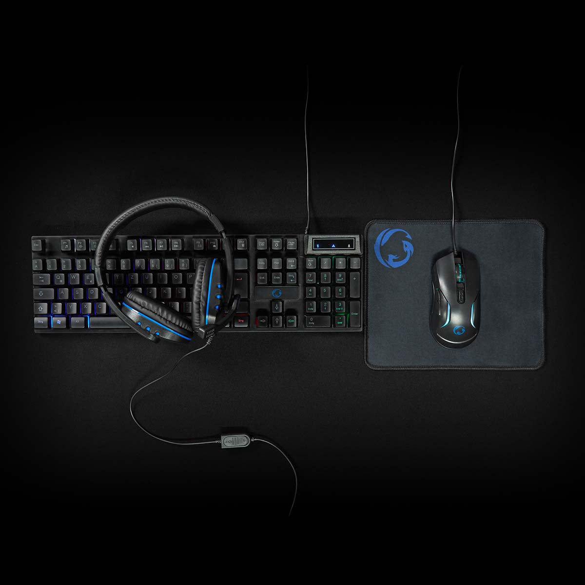 Gaming Combo Kit | 5-in-1 | Tastatur, Headset, Maus und Mauspad | Schwarz | QWERTZ | DE-Layout