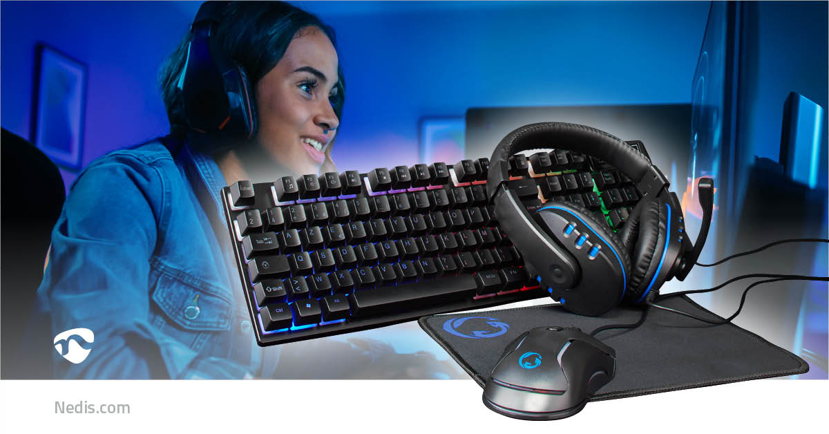 Gaming Combo Kit | 5-in-1 | Tastatur, Headset, Maus und Mauspad | Schwarz | AZERTY | FR-Layout