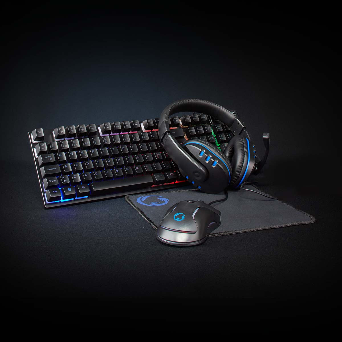 Gaming Combo Kit | 5-in-1 | Tastatur, Headset, Maus und Mauspad | Schwarz | QWERTY | ND-Layout