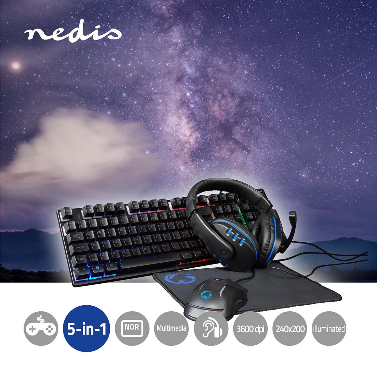 Gaming Combo Kit | 5-in-1 | Tastatur, Headset, Maus und Mauspad | Schwarz | QWERTY | ND-Layout