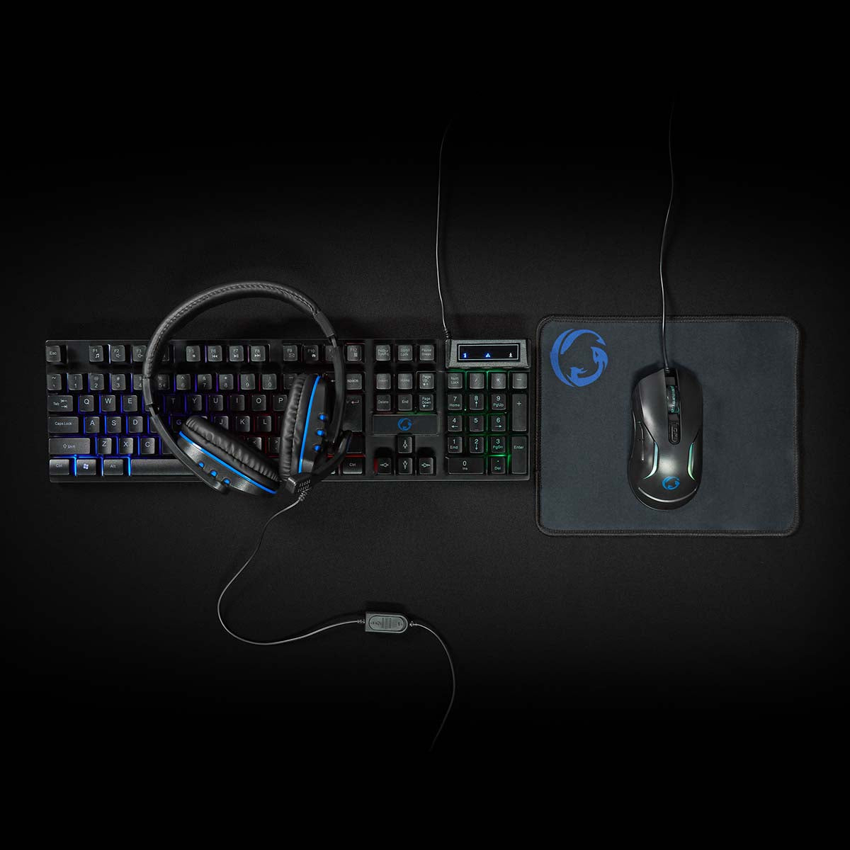 Gaming Combo Kit | 5-in-1 | Tastatur, Headset, Maus und Mauspad | Schwarz | QWERTY | US-Layout