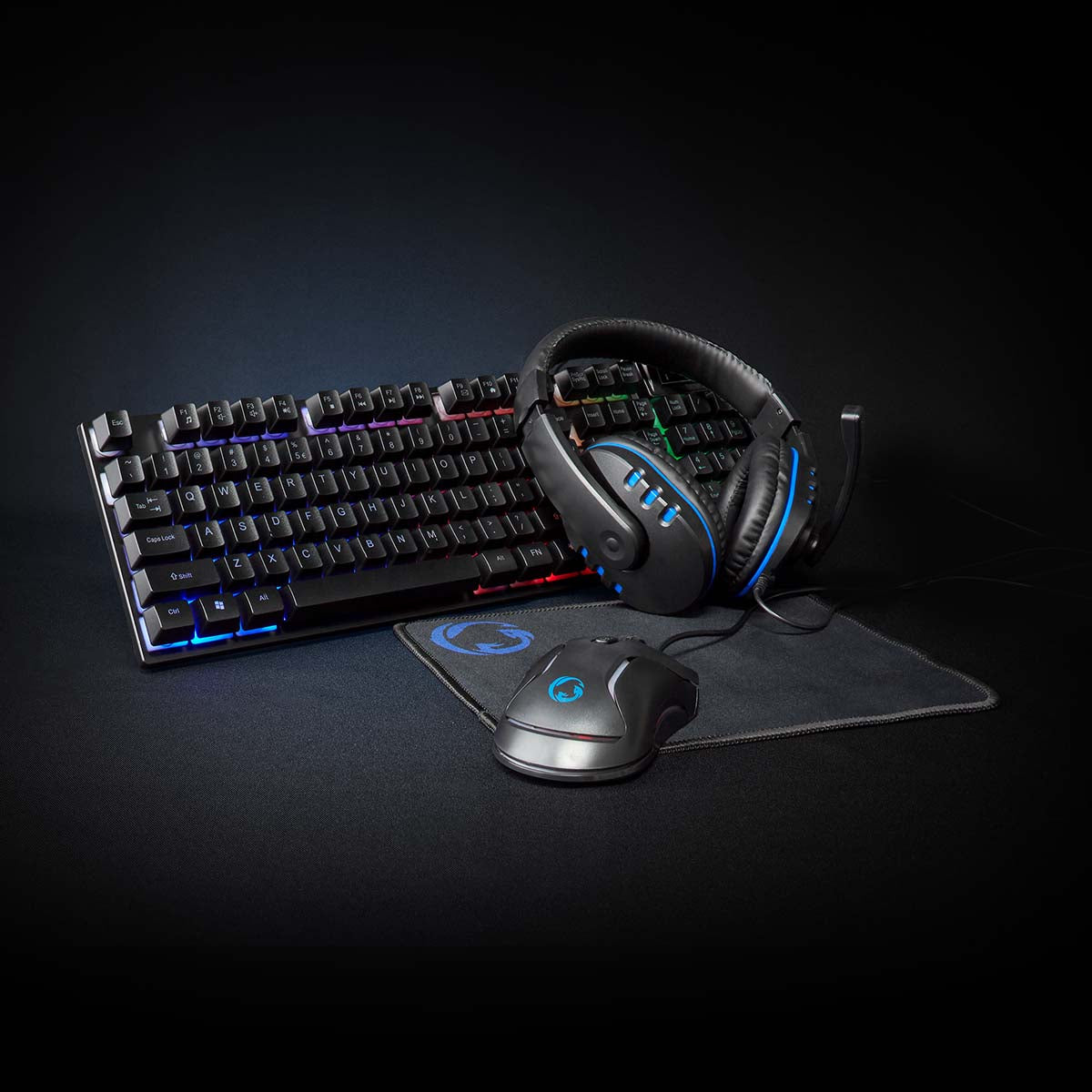 Gaming Combo Kit | 5-in-1 | Tastatur, Headset, Maus und Mauspad | Schwarz | QWERTY | US-Layout