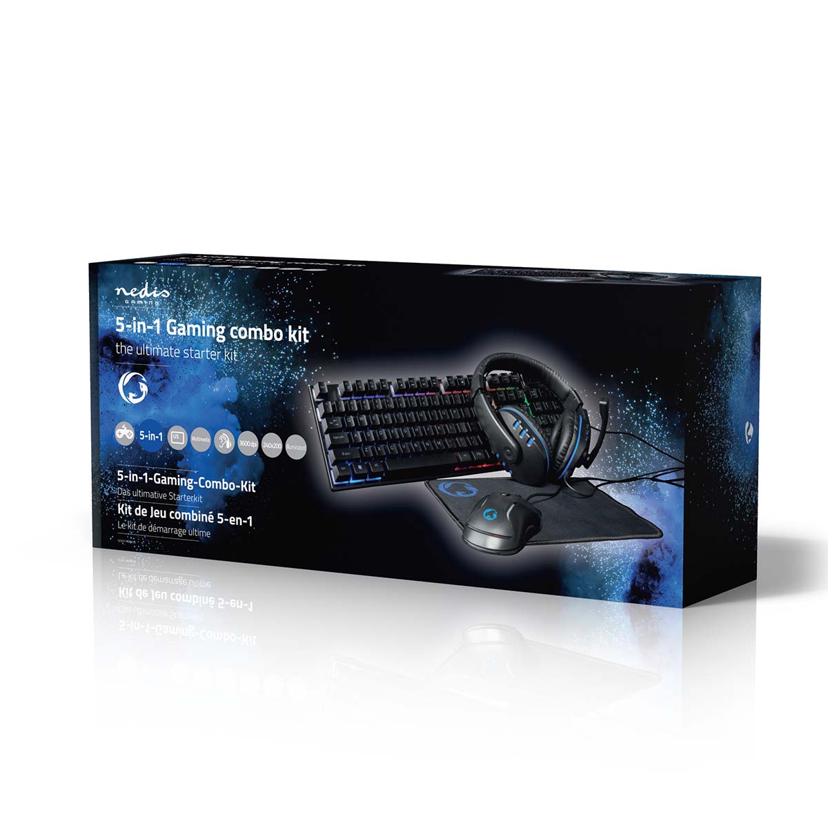 Gaming Combo Kit | 5-in-1 | Tastatur, Headset, Maus und Mauspad | Schwarz | QWERTY | US-Layout