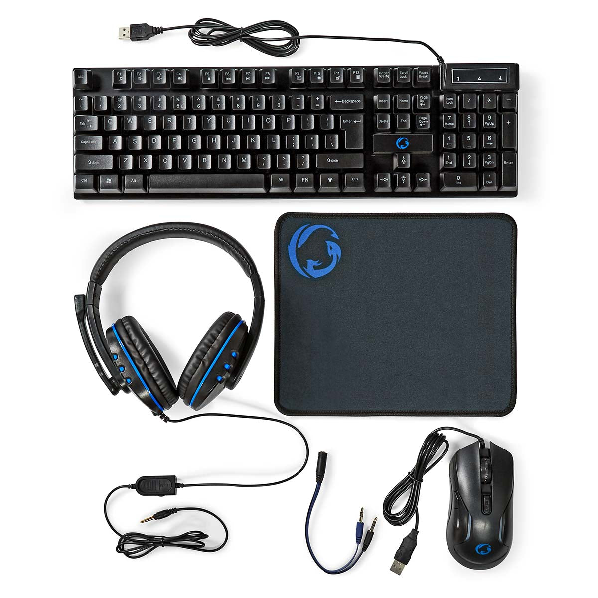 Gaming Combo Kit | 5-in-1 | Tastatur, Headset, Maus und Mauspad | Schwarz | QWERTY | US-Layout