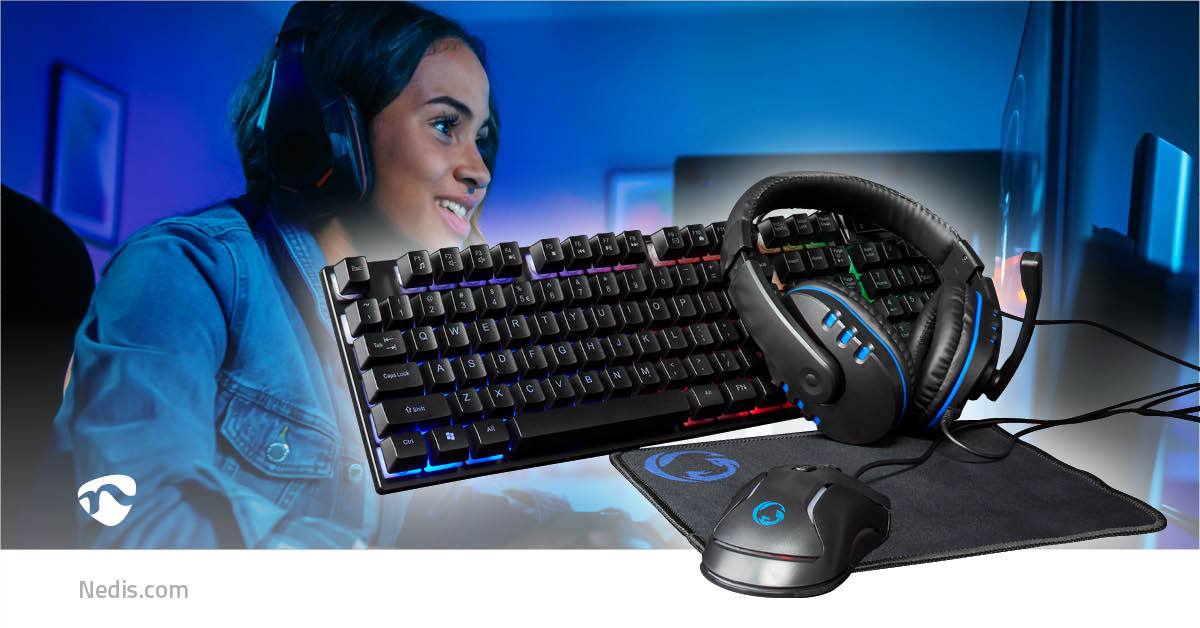 Gaming Combo Kit | 5-in-1 | Tastatur, Headset, Maus und Mauspad | Schwarz | QWERTY | US-Layout