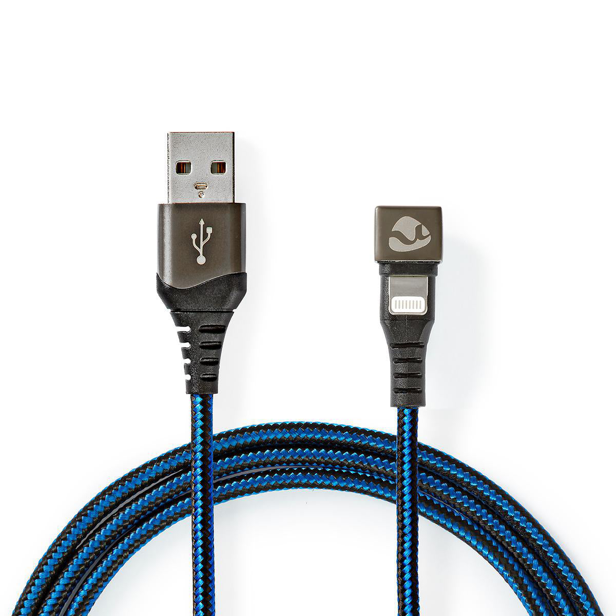 USB-Kabel | USB 2.0 | Apple Lightning 8-Pin | USB-A Stecker | 12 W | 480 Mbps | Vernickelt | 1.00 m | Rund | Geflochten / Nylon | Blau / Schwarz | Verpackung mit Sichtfenster