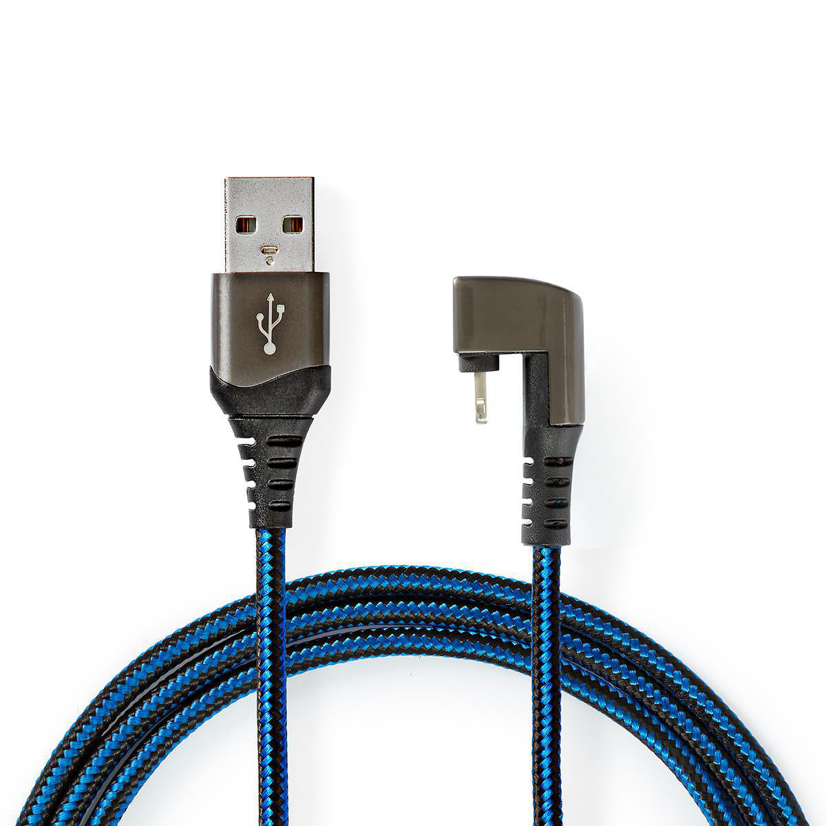 USB-Kabel | USB 2.0 | Apple Lightning 8-Pin | USB-A Stecker | 12 W | 480 Mbps | Vernickelt | 1.00 m | Rund | Geflochten / Nylon | Blau / Schwarz | Verpackung mit Sichtfenster