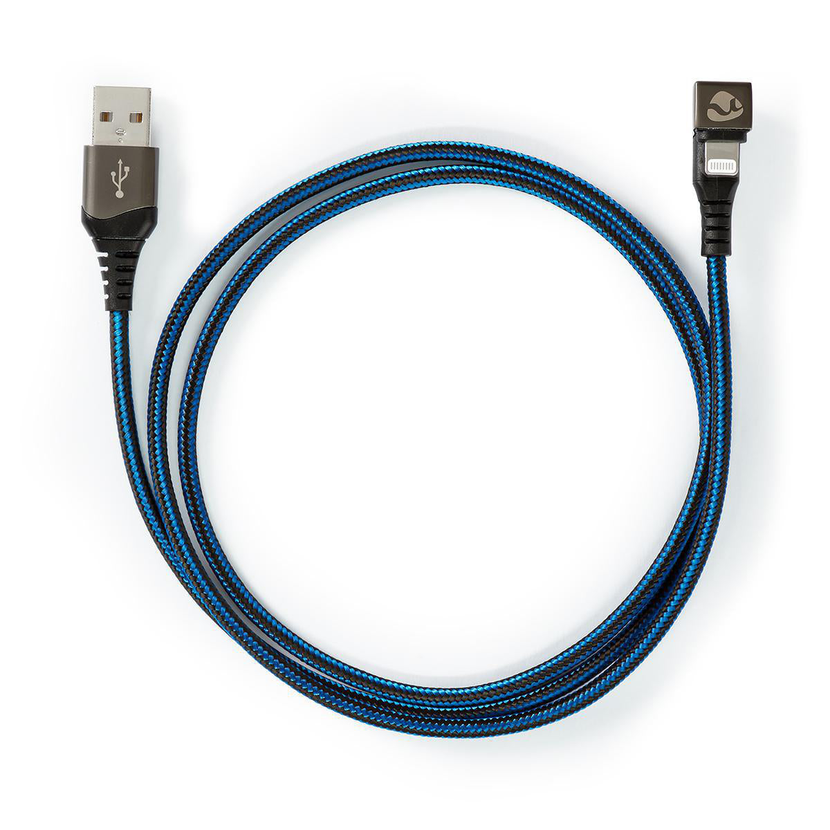 USB-Kabel | USB 2.0 | Apple Lightning 8-Pin | USB-A Stecker | 12 W | 480 Mbps | Vernickelt | 1.00 m | Rund | Geflochten / Nylon | Blau / Schwarz | Verpackung mit Sichtfenster