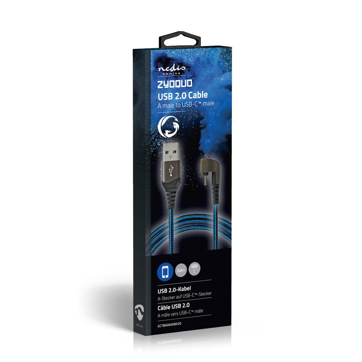 USB-Kabel | USB 2.0 | USB-A Stecker | USB-C™ Stecker | 480 Mbps | Vergoldet | 2.00 m | Rund | Geflochten / Nylon | Blau / Schwarz | Verpackung mit Sichtfenster