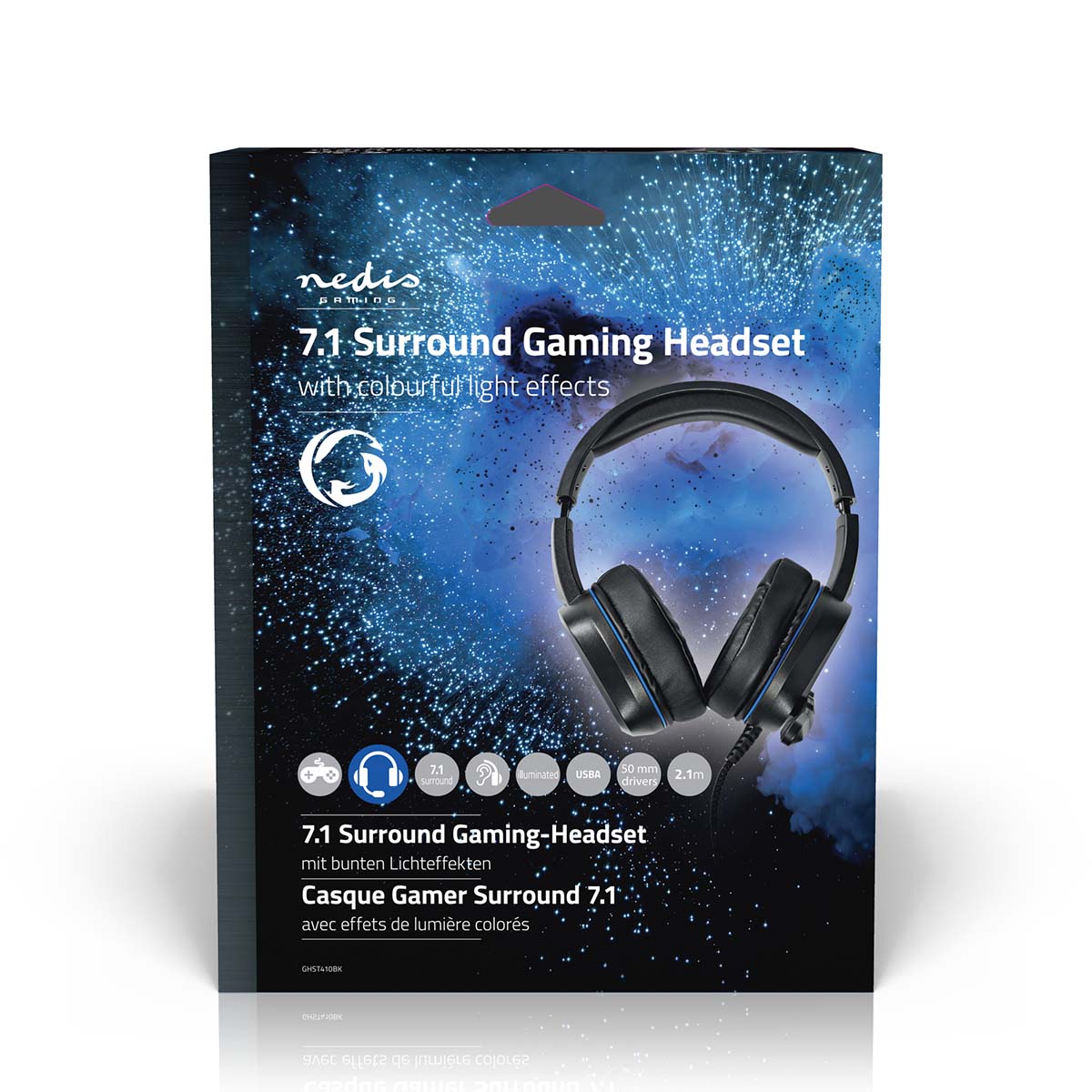 Gaming Headset | Über Ohr | Surround | USB Type-A | Klappbarer Mikrofon | 2.10 m | LED