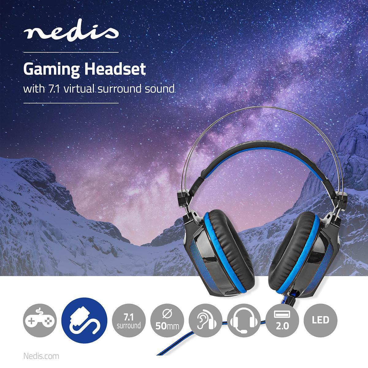 Gaming Headset | Über Ohr | Surround | USB Type-A | Biegbar & einziehbare Mikrofon | 2.10 m | Normale Beleuchtung