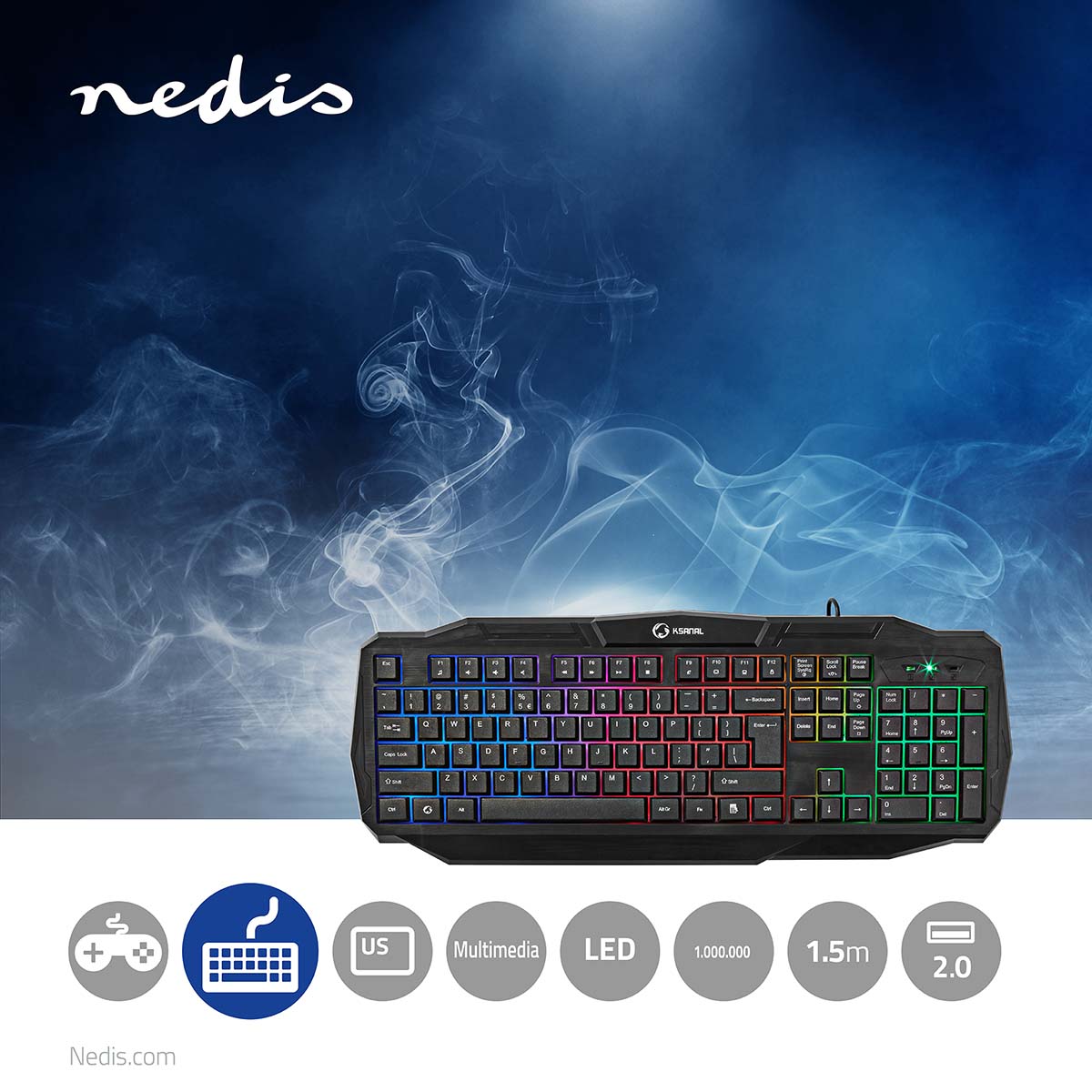 Wired Gaming Keyboard | USB 2.0 | Folientasten | LED | US international | US-Layout | Stromversorgung über USB | Netzkabellänge: 1.50 m | Gaming