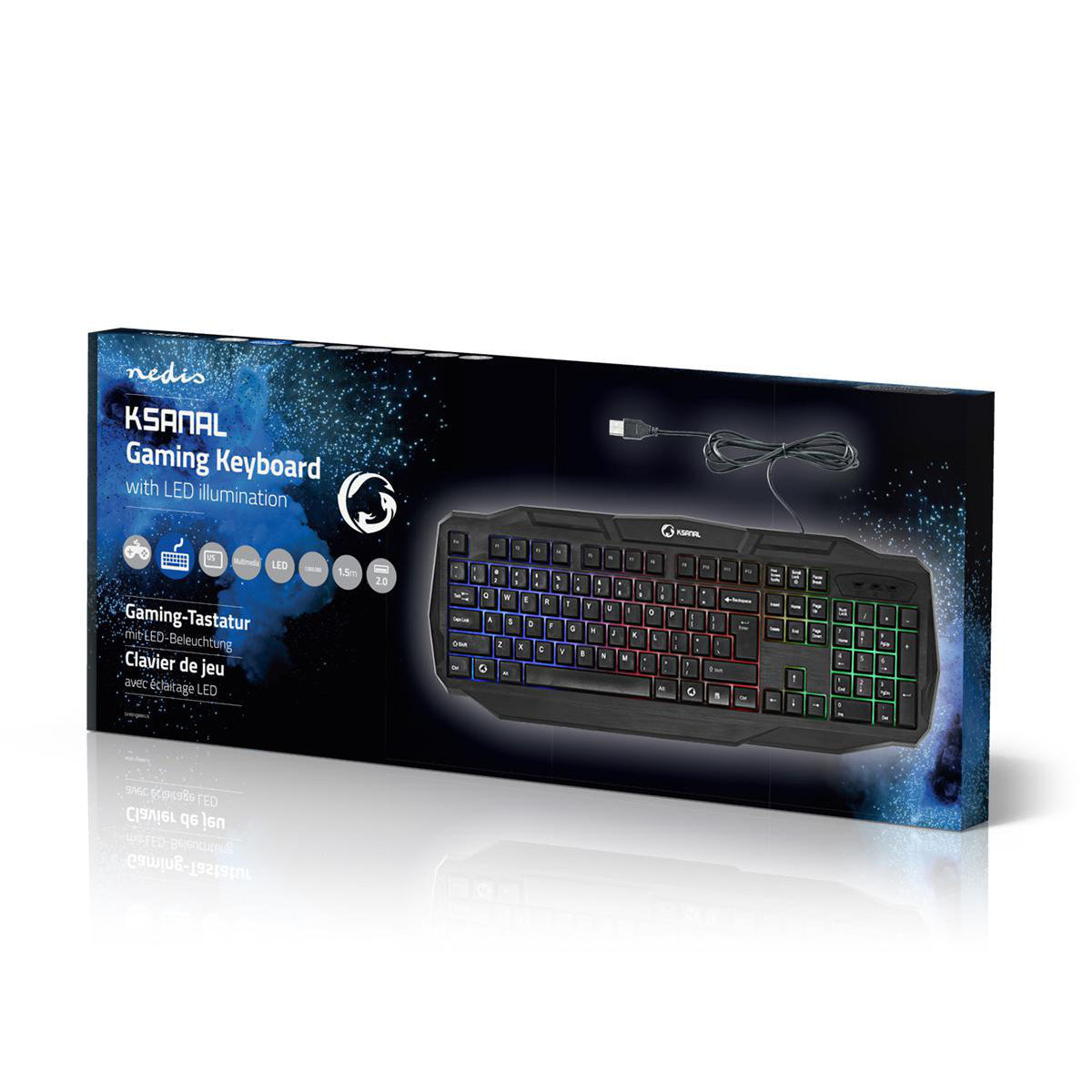 Wired Gaming Keyboard | USB 2.0 | Folientasten | LED | US international | US-Layout | Stromversorgung über USB | Netzkabellänge: 1.50 m | Gaming