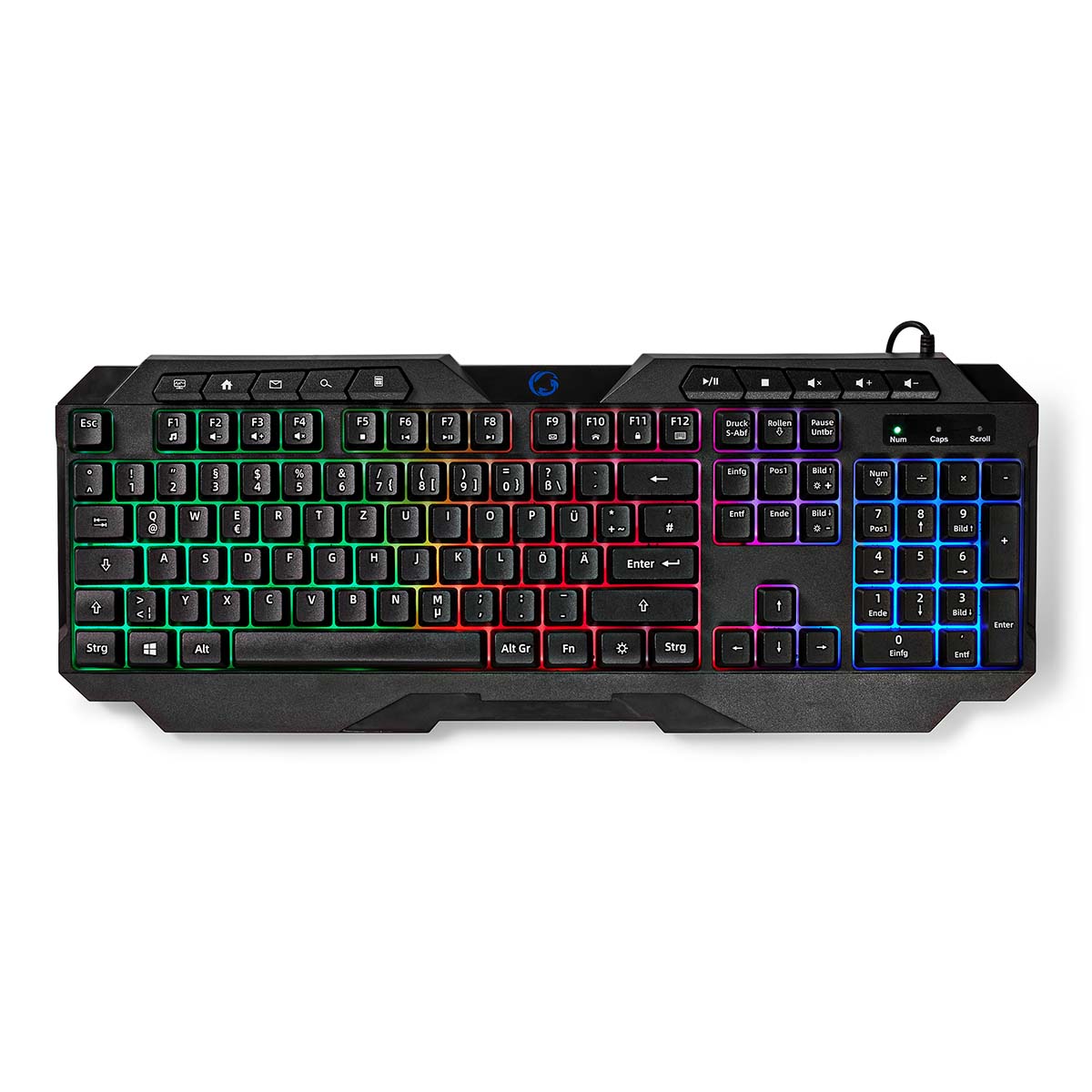 Wired Gaming Keyboard | USB Type-A | Folientasten | LED | QWERTZ | DE-Layout | Stromversorgung über USB | Netzkabellänge: 1.30 m | Multimedia