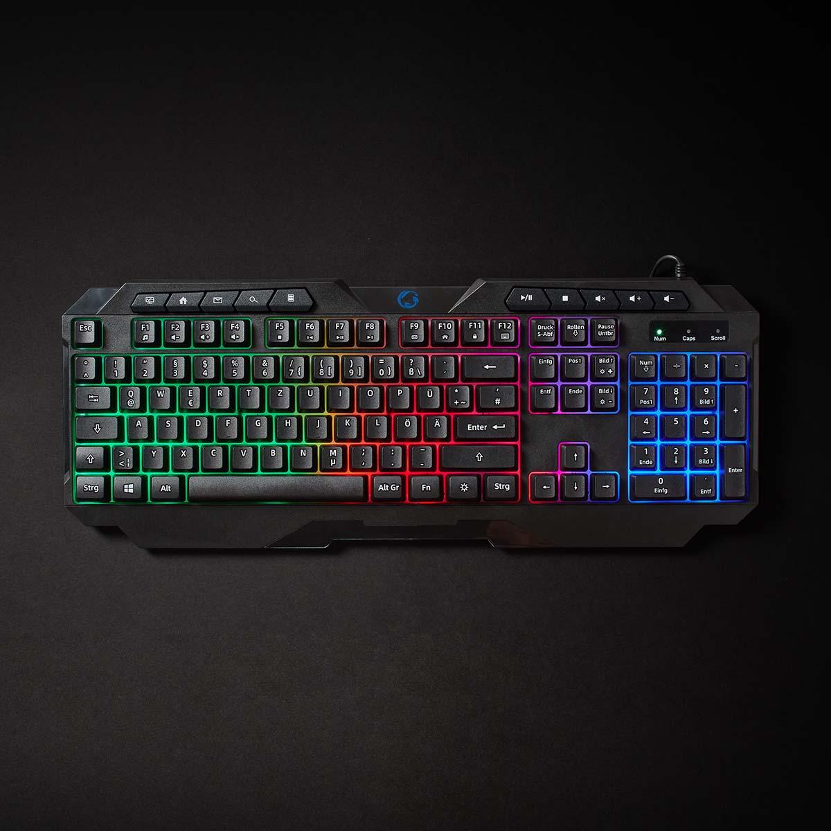 Wired Gaming Keyboard | USB Type-A | Folientasten | LED | QWERTZ | DE-Layout | Stromversorgung über USB | Netzkabellänge: 1.30 m | Multimedia