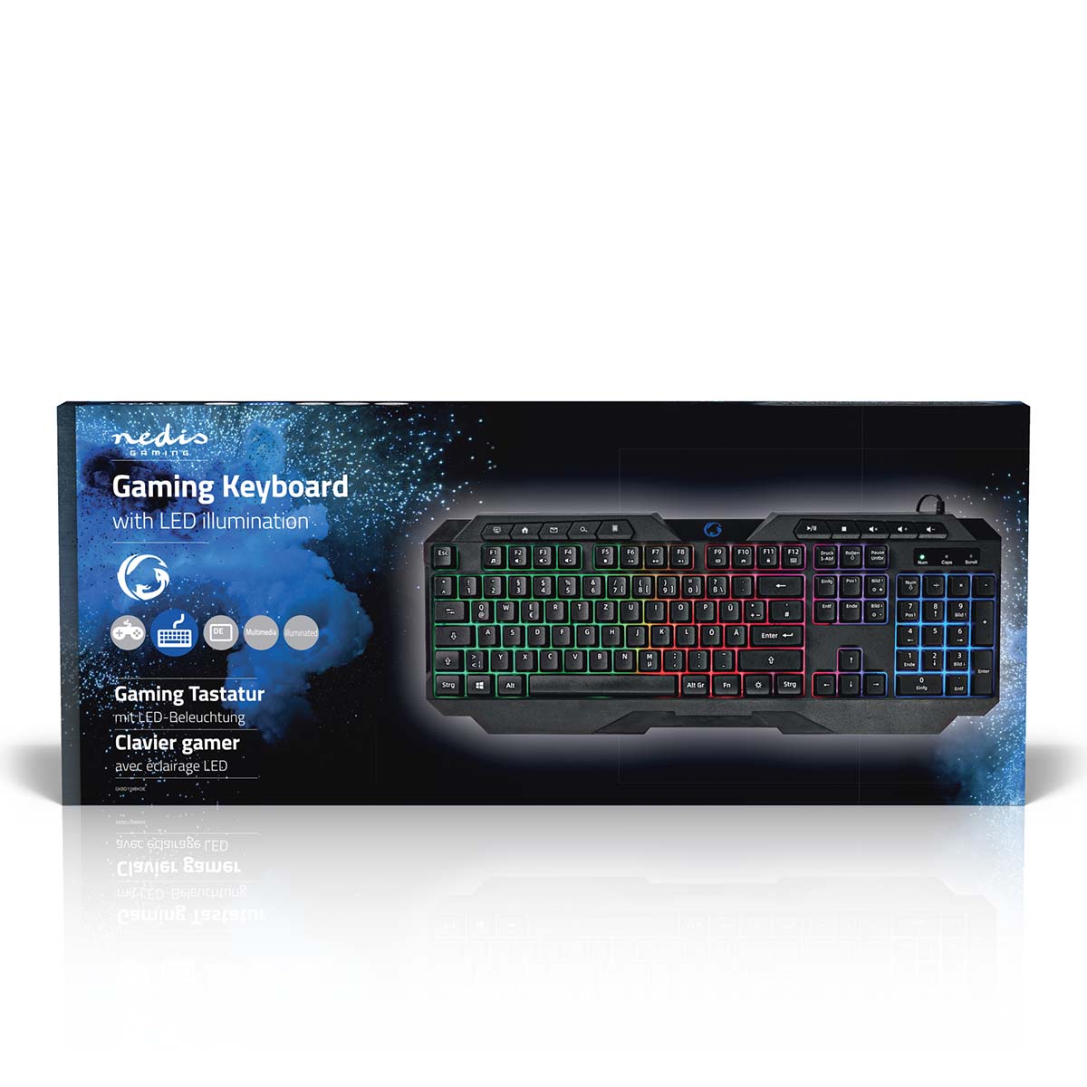 Wired Gaming Keyboard | USB Type-A | Folientasten | LED | QWERTZ | DE-Layout | Stromversorgung über USB | Netzkabellänge: 1.30 m | Multimedia