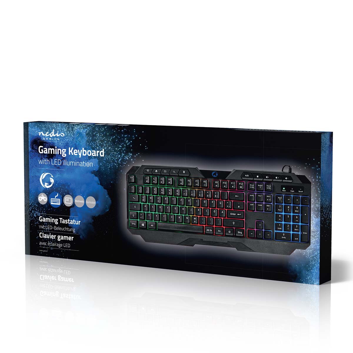 Wired Gaming Keyboard | USB Type-A | Folientasten | LED | QWERTZ | DE-Layout | Stromversorgung über USB | Netzkabellänge: 1.30 m | Multimedia