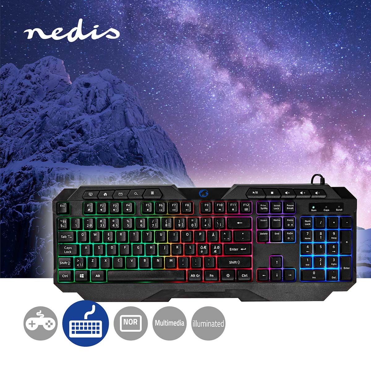 Wired Gaming Keyboard | USB Type-A | Folientasten | LED | QWERTY | ND-Layout | Stromversorgung über USB | Netzkabellänge: 1.30 m | Multimedia