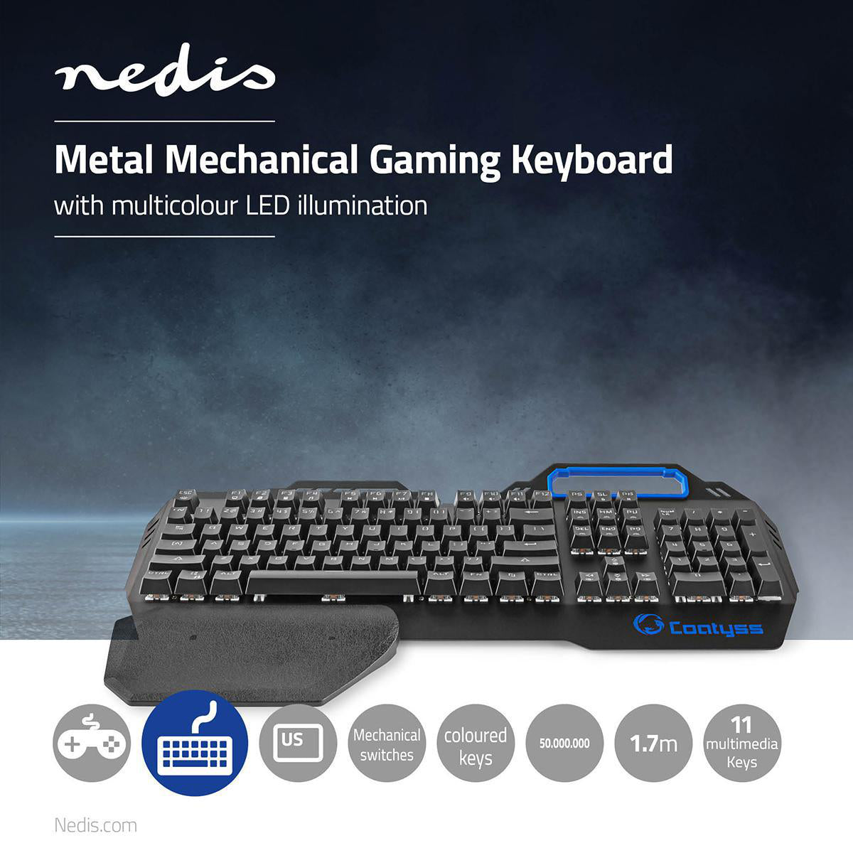 Wired Gaming Keyboard | USB | Mechanische Tasten | RGB | US international | US-Layout | Stromversorgung über USB | Netzkabellänge: 1.70 m | Gaming