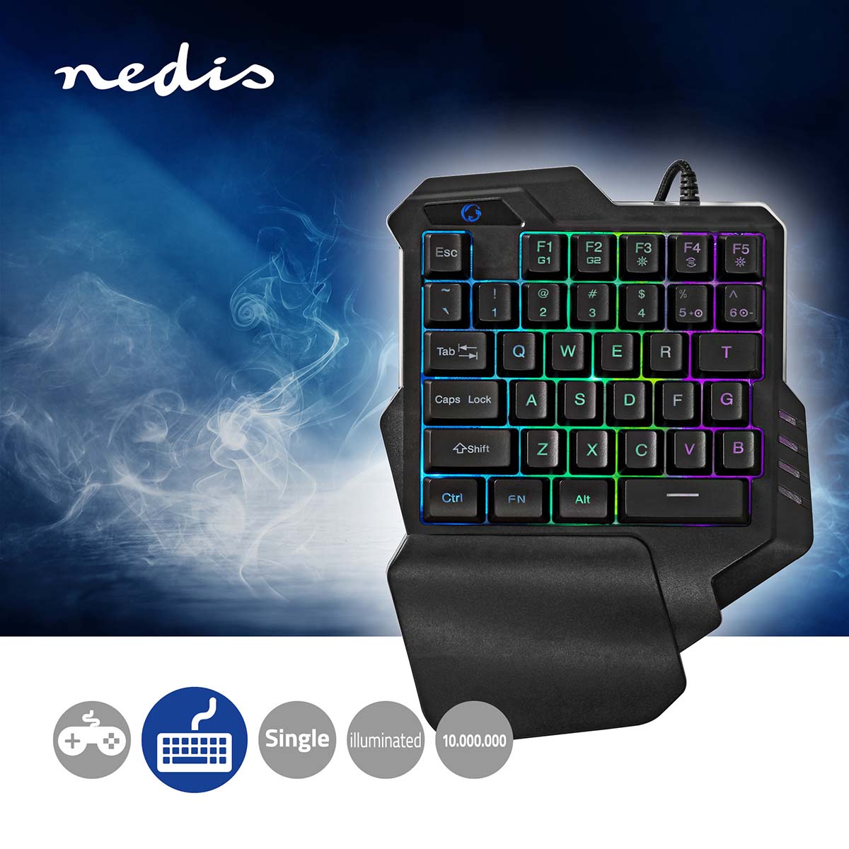 Wired Gaming Keyboard | USB Type-A | Folientasten | RGB | Einhändig | Universal | Stromversorgung über USB | Netzkabellänge: 1.60 m | Gaming