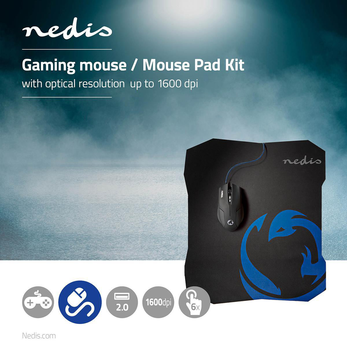 Gaming Mouse & Mouse Pad Set | Verdrahtet | 800 / 1200 / 1600 dpi | Einstellbar DPI | Anzahl Knöpfe: 6 | Rechtshändig | 1.50 m | Normale Beleuchtung